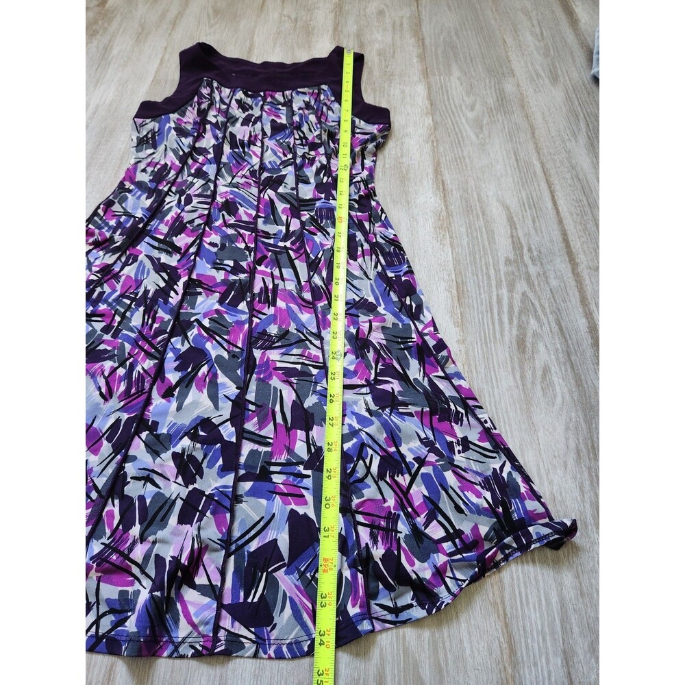 Perceptions Purple Geometric Fit Flare Dress Sleeveless Ribbed Knee Length 4P - Picture 10 of 11